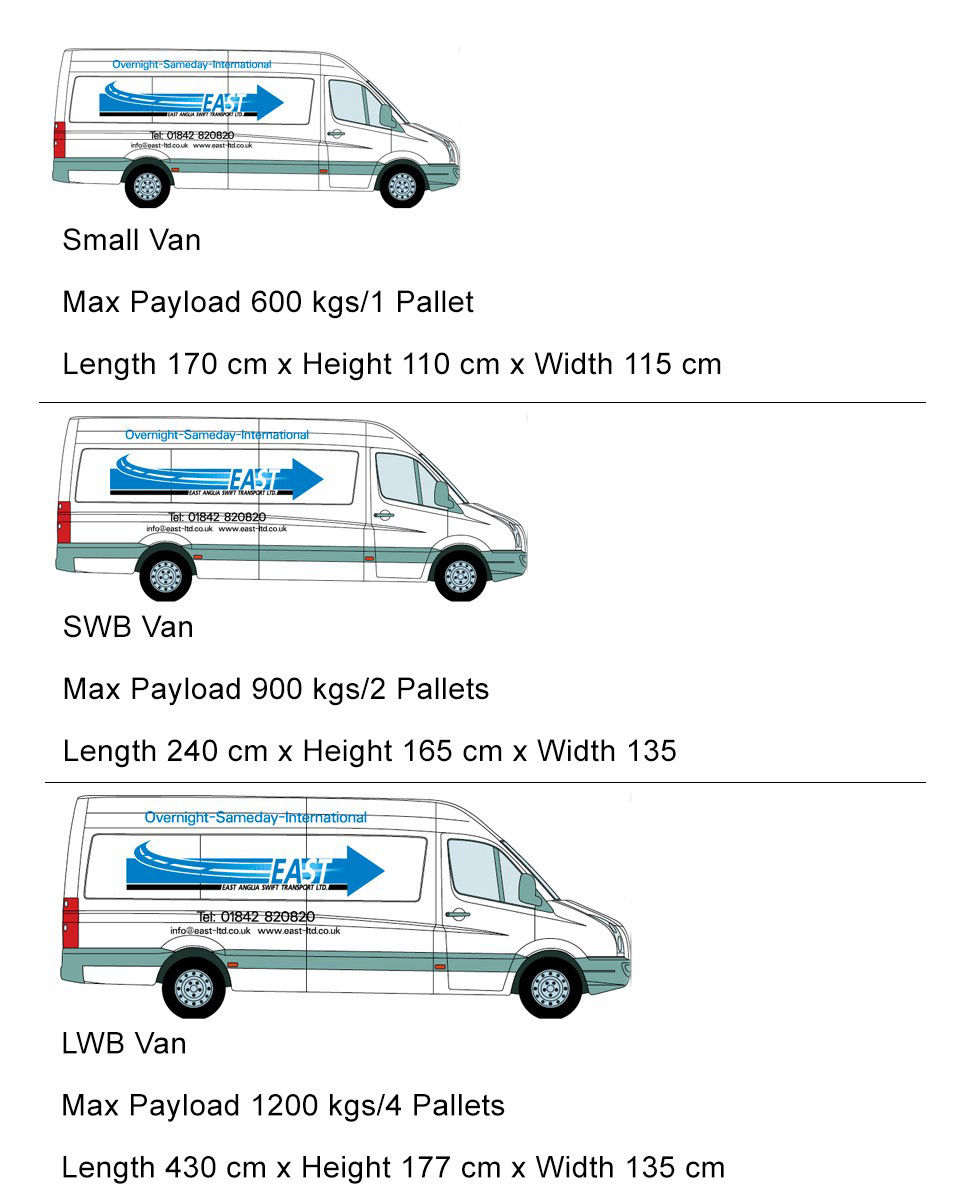 east ltd vehicle sizes